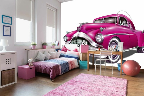 Vlies Fototapete - Retro rosa Auto 375 x 250 cm